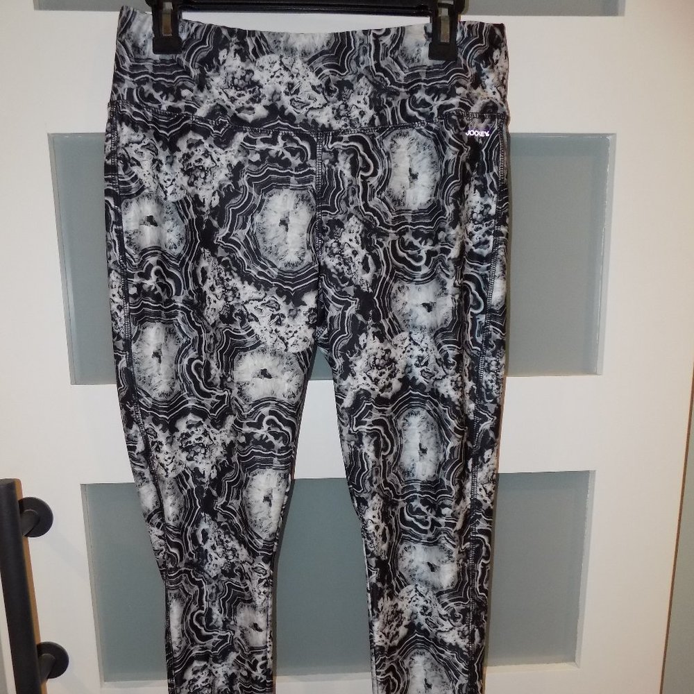 Jockey Black/White Swirl Leggings Size L Women's EUC RN #50369